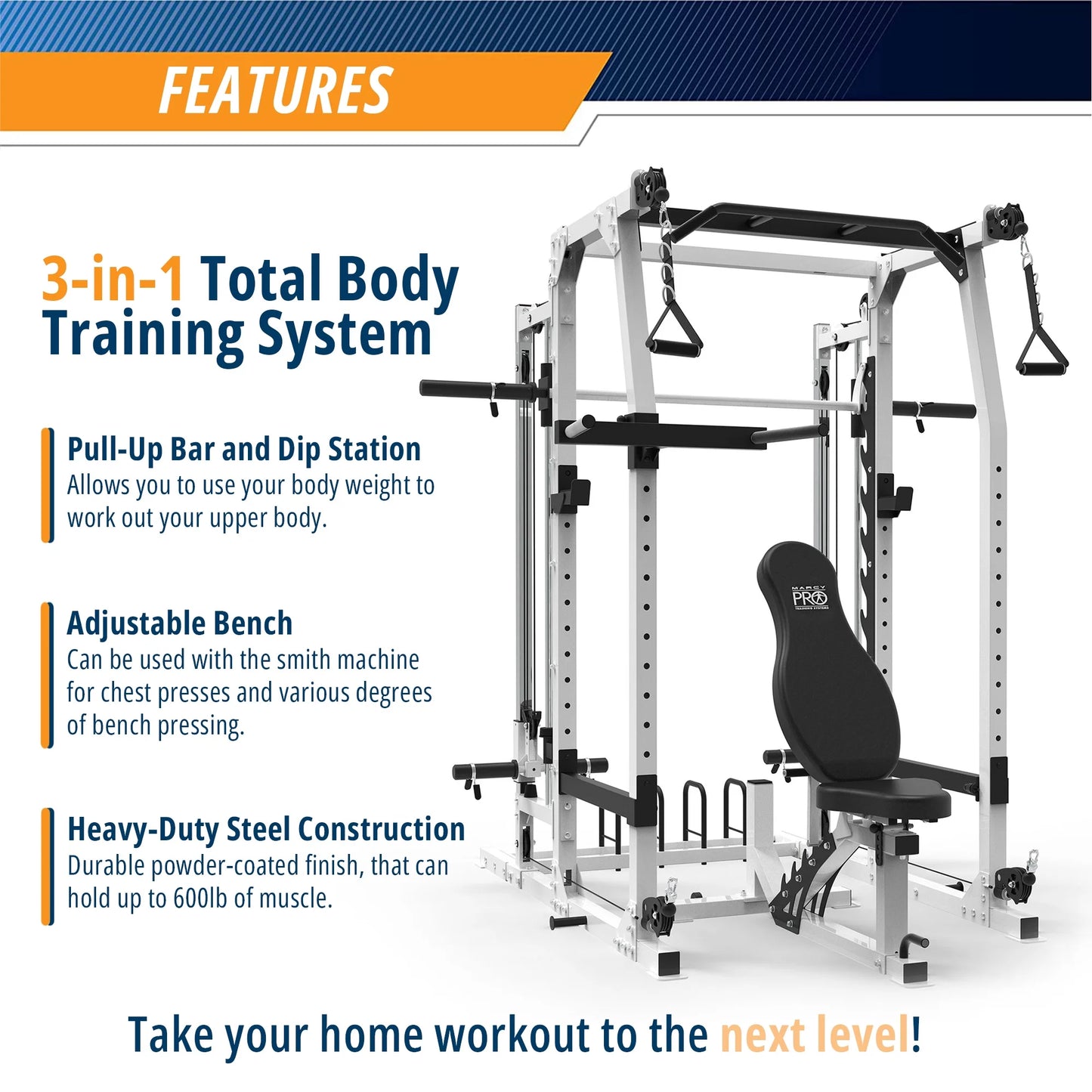 Pro Smith Machine Weight Bench Home Gym Total Body Workout Training System